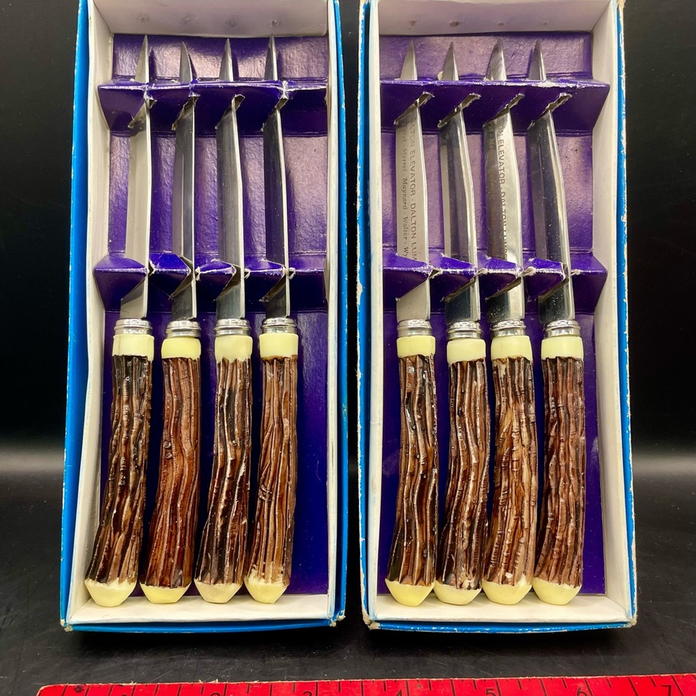 Hollow Ground Stainless Steel Steak Knives Set of 8 Two Boxes Vintage MCM